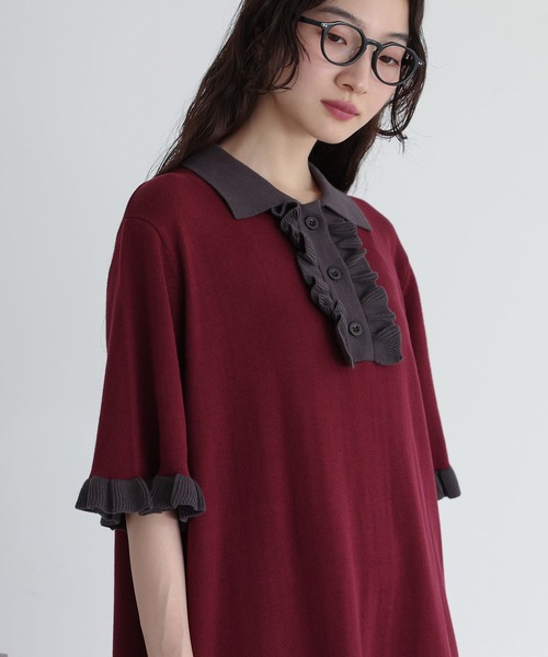 somari imagination（ソマリ イマジネーション）の「『配色ニットポロワンピース』（ワンピース・レディース・ブラック/ボルドー・1/2）」の4枚目の写真