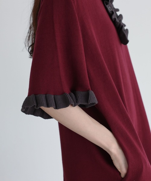 somari imagination（ソマリ イマジネーション）の「『配色ニットポロワンピース』（ワンピース・レディース・ブラック/ボルドー・1/2）」の6枚目の写真