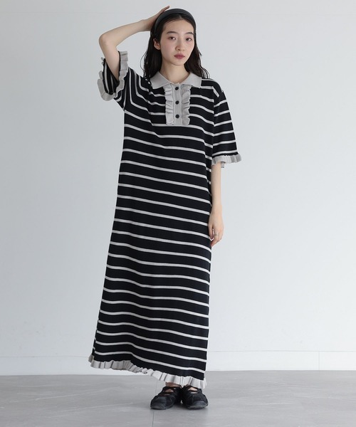 somari imagination（ソマリ イマジネーション）の「『配色ニットポロワンピース』（ワンピース・レディース・ブラック/ボルドー・1/2）」の8枚目の写真