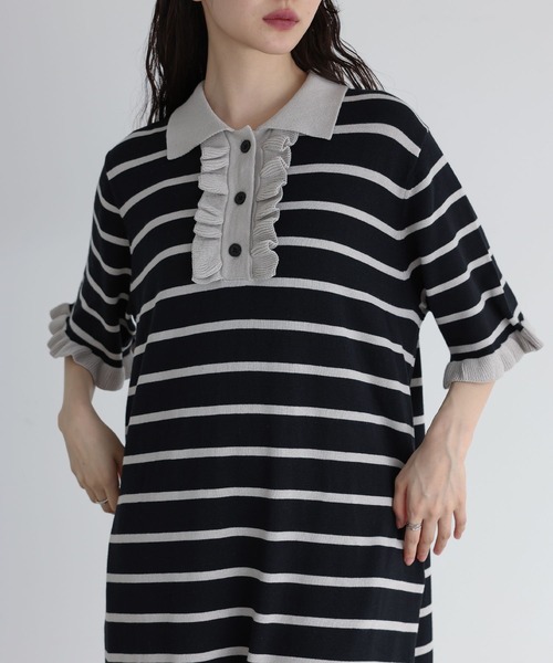 somari imagination（ソマリ イマジネーション）の「『配色ニットポロワンピース』（ワンピース・レディース・ブラック/ボルドー・1/2）」の11枚目の写真