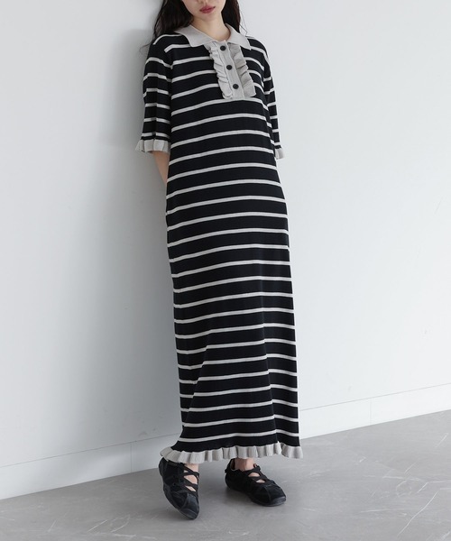 somari imagination（ソマリ イマジネーション）の「『配色ニットポロワンピース』（ワンピース・レディース・ブラック/ボルドー・1/2）」の12枚目の写真