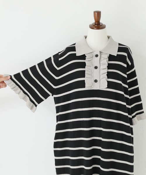 somari imagination（ソマリ イマジネーション）の「『配色ニットポロワンピース』（ワンピース・レディース・ブラック/ボルドー・1/2）」の18枚目の写真