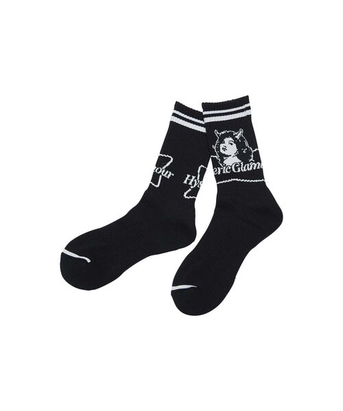 HYSTERIC GLAMOUR（ヒステリックグラマー）の「2TONE DEVIL WOMAN スポーツソックス（ソックス/靴下・メンズ・ホワイト/ブラック/レッド・FREE）」の2枚目の写真