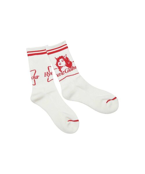 HYSTERIC GLAMOUR（ヒステリックグラマー）の「2TONE DEVIL WOMAN スポーツソックス（ソックス/靴下・メンズ・ホワイト/ブラック/レッド・FREE）」の4枚目の写真