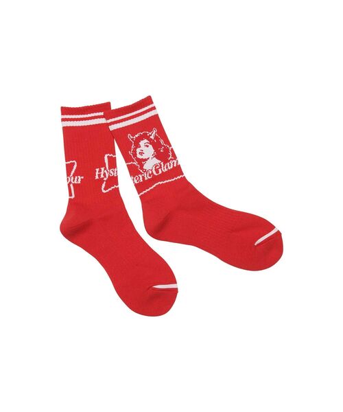 HYSTERIC GLAMOUR（ヒステリックグラマー）の「2TONE DEVIL WOMAN スポーツソックス（ソックス/靴下・メンズ・ホワイト/ブラック/レッド・FREE）」の5枚目の写真