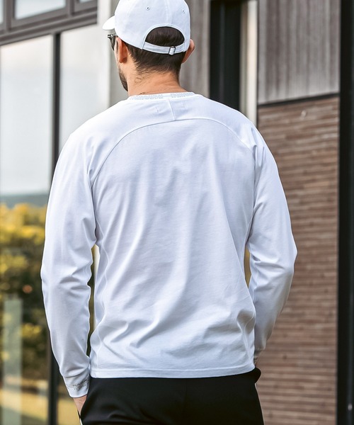 1PIU1UGUALE3  RELAX （ウノピゥウノウグァーレトレ リラックス）の「1PIU1UGUALE3 RELAX(ウノピゥウノウグァーレトレ リラックス)ネックライン ダブルロゴ スマートシルエット シルケット生地 長袖Tシャツ ロングTシャツ（Tシャツ/カットソー・メンズ・カーキ/ブラック/ホワイト・XXL/S/M/L/XL）」の5枚目の写真