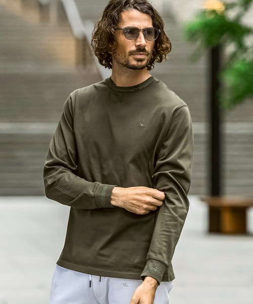 1PIU1UGUALE3  RELAX （ウノピゥウノウグァーレトレ リラックス）の「1PIU1UGUALE3 RELAX(ウノピゥウノウグァーレトレ リラックス)ネックライン ダブルロゴ スマートシルエット シルケット生地 長袖Tシャツ ロングTシャツ（Tシャツ/カットソー・メンズ・カーキ/ブラック/ホワイト・XXL/S/M/L/XL）」の19枚目の写真