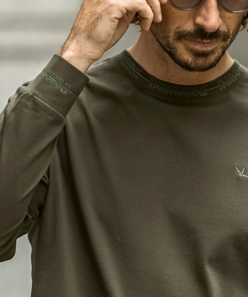 1PIU1UGUALE3  RELAX （ウノピゥウノウグァーレトレ リラックス）の「1PIU1UGUALE3 RELAX(ウノピゥウノウグァーレトレ リラックス)ネックライン ダブルロゴ スマートシルエット シルケット生地 長袖Tシャツ ロングTシャツ（Tシャツ/カットソー・メンズ・カーキ/ブラック/ホワイト・XXL/S/M/L/XL）」の20枚目の写真