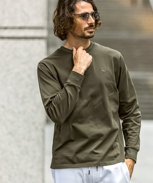 1PIU1UGUALE3  RELAX （ウノピゥウノウグァーレトレ リラックス）の「1PIU1UGUALE3 RELAX(ウノピゥウノウグァーレトレ リラックス)ネックライン ダブルロゴ スマートシルエット シルケット生地 長袖Tシャツ ロングTシャツ（Tシャツ/カットソー・メンズ・カーキ/ブラック/ホワイト・XXL/S/M/L/XL）」の21枚目の写真