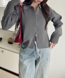 【軽くて使いやすい♪】ダブルジップポロニットカーディガン