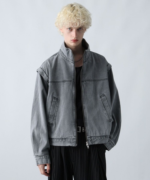 クルニ　スタンドショートブルゾン　ジャケット　ベスト　ブルーグレー AS KNOW AS plus（アズノゥアズプラス）の「◎ナイロン サイドライン