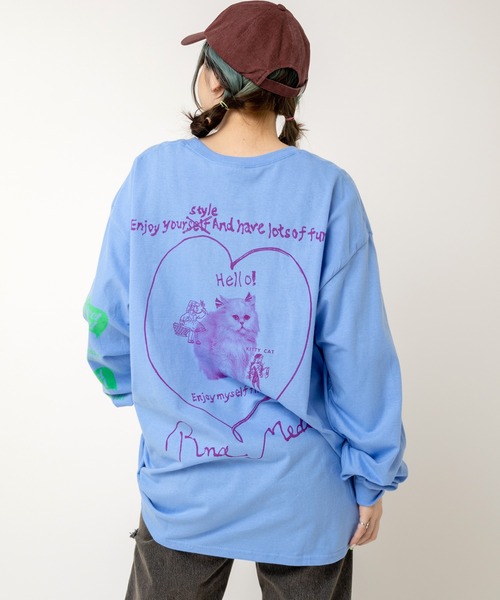 RNA(アールエヌエー)の「M2520 CATハートブリントロンT(Tシャツ/カットソー・レディース・ホワイト/ホワイト系その他/ブルー・MEDIUM)」の3枚目の写真