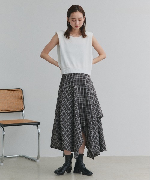 ad thie（アドティエ）の「イレヘムデザイン チェックスカート（スカート・レディース・ブラック/ネイビー・FREE）」の3枚目の写真