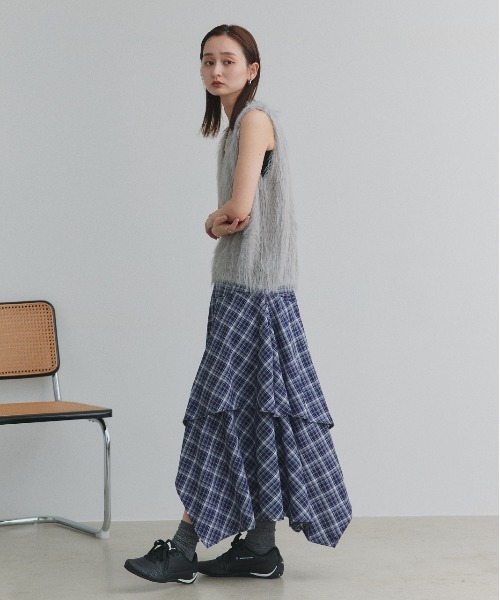 ad thie（アドティエ）の「イレヘムデザイン チェックスカート（スカート・レディース・ブラック/ネイビー・FREE）」の10枚目の写真