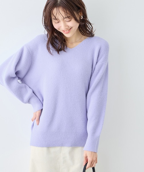 ROPE' PICNIC（ロペピクニック）の「【新色追加】スフレニットシリーズ Vネックニットプルオーバー/イージーケア・リンクコーデ（ニット/セーター・レディース・ライトグレー/ブラック/ダークブラウン/レッド/ブルー/キナリ/ピンク系その他2/クリーム/ベージュ/ラベンダー/ダークラベンダー・FREE）」の8枚目の写真