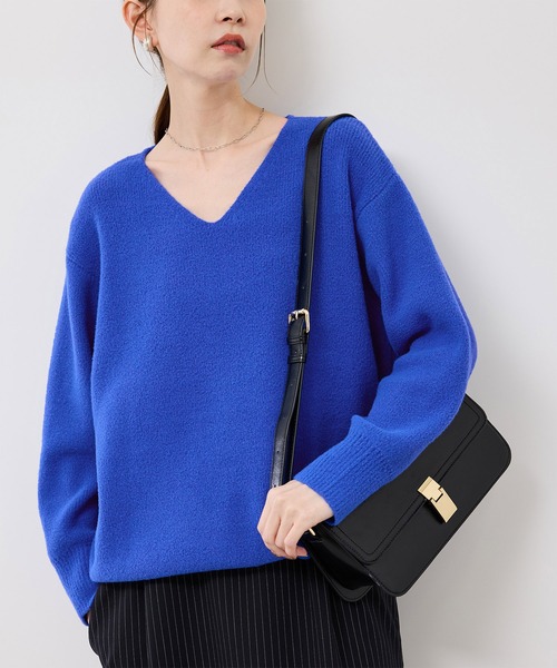 ROPE' PICNIC（ロペピクニック）の「【新色追加】スフレニットシリーズ Vネックニットプルオーバー/イージーケア・リンクコーデ（ニット/セーター・レディース・ライトグレー/ブラック/ダークブラウン/レッド/ブルー/キナリ/ピンク系その他2/クリーム/ベージュ/ラベンダー/ダークラベンダー・FREE）」の7枚目の写真