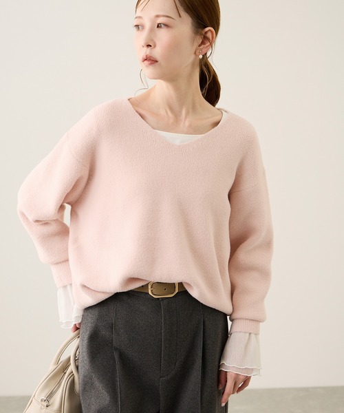 ROPE' PICNIC（ロペピクニック）の「【新色追加】スフレニットシリーズ Vネックニットプルオーバー/イージーケア・リンクコーデ（ニット/セーター・レディース・ライトグレー/ブラック/ダークブラウン/レッド/ブルー/キナリ/ピンク系その他2/クリーム/ベージュ/ラベンダー/ダークラベンダー・FREE）」の10枚目の写真