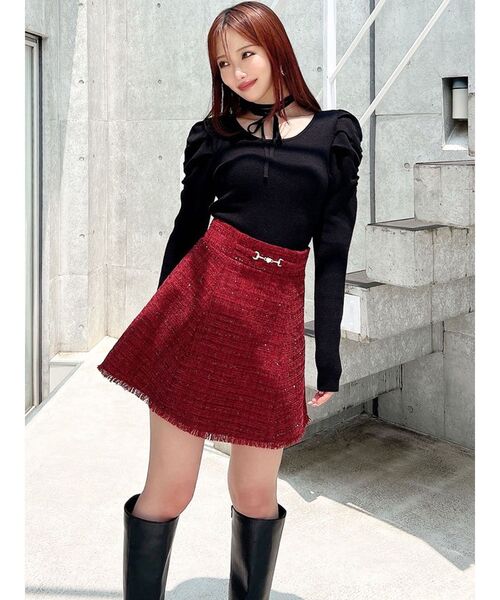 CFIERCE ダメージミニスカート　newjeansヘリン着用 Newjeans ヘリン着用 tweedy-a プリーツミニスカート ホワイト