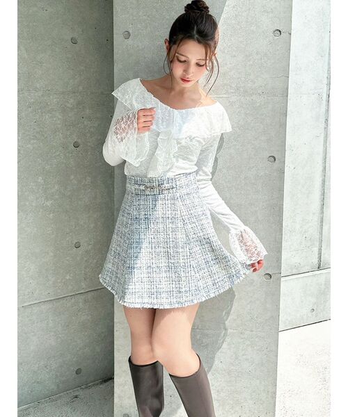 RESEXXY（リゼクシー）の「フリンジツイードミニスカート【セットアップ着用可能】（スカート・レディース・ブルー/アイボリー/レッド・FREE）」の14枚目の写真