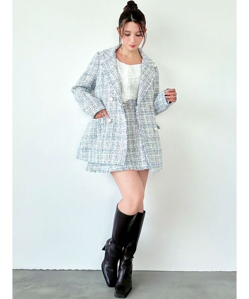 RESEXXY（リゼクシー）の「フリンジツイードミニスカート【セットアップ着用可能】（スカート・レディース・ブルー/アイボリー/レッド・FREE）」の16枚目の写真