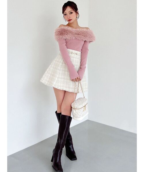 RESEXXY（リゼクシー）の「フリンジツイードミニスカート【セットアップ着用可能】（スカート・レディース・ブルー/アイボリー/レッド・FREE）」の20枚目の写真