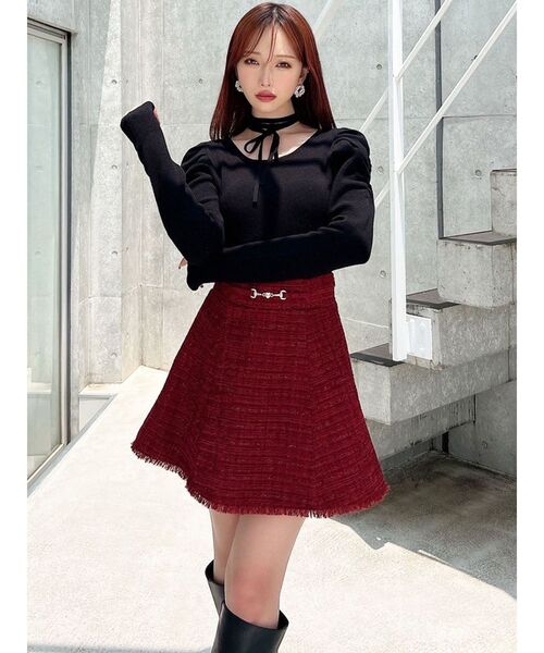 RESEXXY（リゼクシー）の「フリンジツイードミニスカート【セットアップ着用可能】（スカート・レディース・ブルー/アイボリー/レッド・FREE）」の21枚目の写真