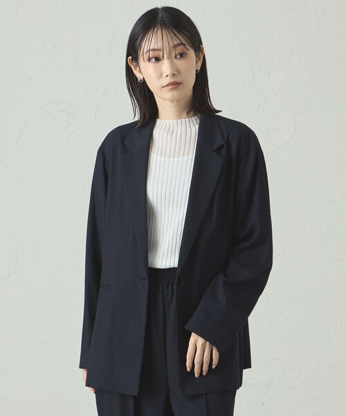 CAST:(キャストコロン)の「【セットアップ対応/接触冷感】テーラードライトジャケット(テーラードジャケット・レディース・ネイビー/グリーン系その他7・S/M/L)」の1枚目の写真