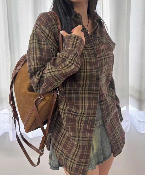 Lots of Love(ロッツオブラブ)の「ネルチェックシャツ(シャツ/ブラウス・レディース・ブラック/ネイビー/レッド/ブラウン・M)」の3枚目の写真
