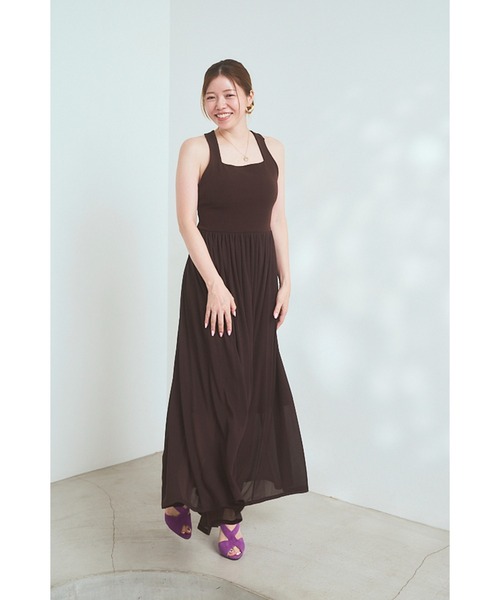 Estella.K(エステラケー)の「【Michiko Yamawaki×Estella.K】Ribbed & Sheer Jersey Dress リブ&シアーカットドレス(ワンピース・レディース・ブラウン/イエロー/ブラック・FREE)」の18枚目の写真