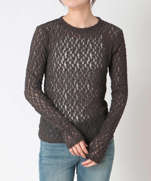 Jines（ジネス）の「オーガニックシュリンクレースロンT（Tシャツ/カットソー・レディース・ホワイト/ベージュ/チャコールグレー・38）」の2枚目の写真