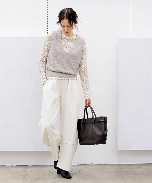 Jines（ジネス）の「オーガニックシュリンクレースロンT（Tシャツ/カットソー・レディース・ホワイト/ベージュ/チャコールグレー・38）」の8枚目の写真