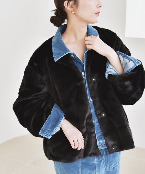 HOWSS 短丈 ボンバージャケット ブラック ファー付き HOWSS 短丈 ボンバージャケット ブラック ファー付き HOWSS 短丈