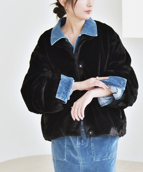 quaranciel: フェイクファー ノーカラー ショート ジャケット（その他