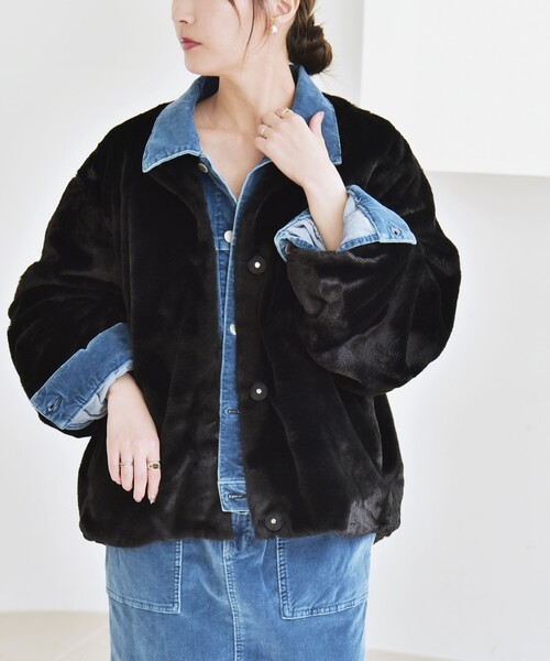 quaranciel: フェイクファー ノーカラー ショート ジャケット（その他