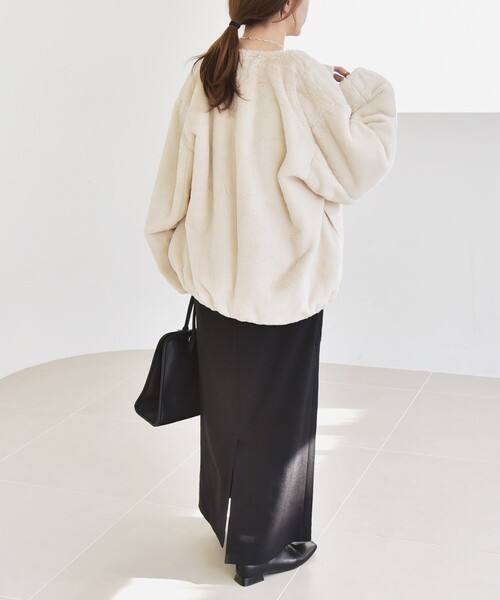 セール】quaranciel: フェイクファー ノーカラー ショート ジャケット