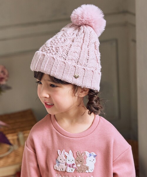 ANY(エニィ)の「ケーブルニット帽(ニットキャップ/ビーニー・キッズ・ライラック系/ピンク系・56/54)」の1枚目の写真