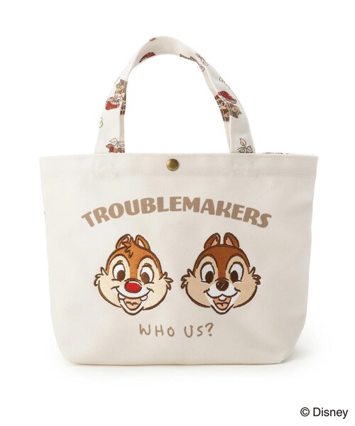 ワンズテラス限定】ディズニー 「チップ＆デール」 刺繍マチ付バッグ