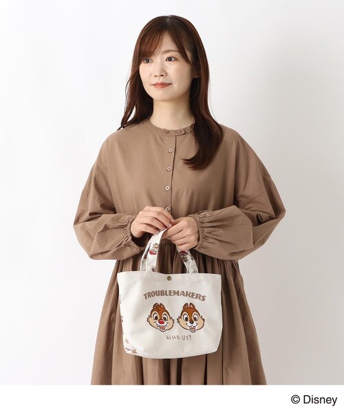 ワンズテラス限定】ディズニー 「チップ＆デール」 刺繍マチ付バッグ