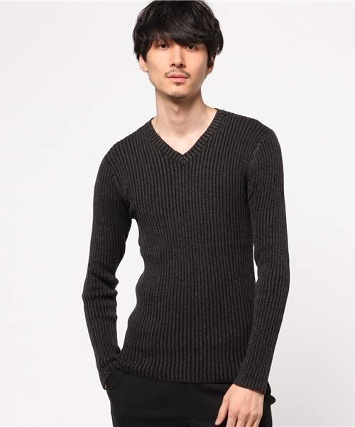 ARCADE(アーケード)の「LOOP糸ニット 2重ウス風 リブ編み Vネックニット(Tシャツ/カットソー・メンズ・オフホワイト/ワインレッド/ブラック/グレー/チャコールグレー・M/L/LL)」の3枚目の写真