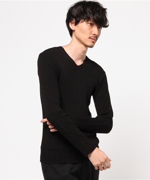 ARCADE(アーケード)の「LOOP糸ニット 2重ウス風 リブ編み Vネックニット(Tシャツ/カットソー・メンズ・オフホワイト/ワインレッド/ブラック/グレー/チャコールグレー・M/L/LL)」の2枚目の写真