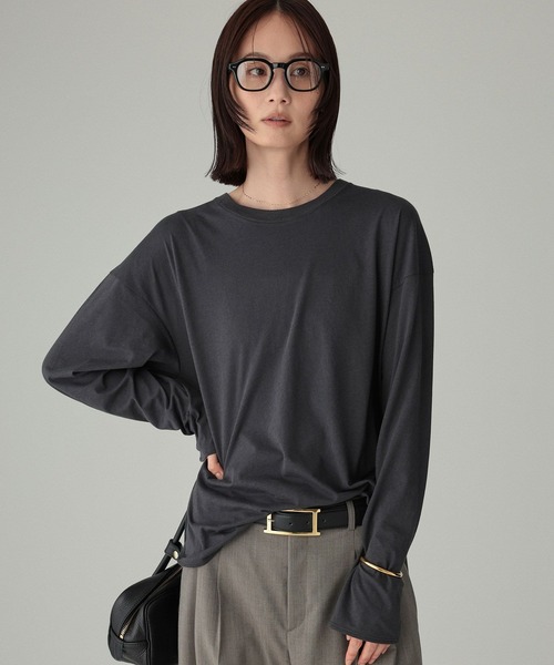 BABYLONE(バビロン)の「コットンカシミヤ天竺ロンT(Tシャツ/カットソー・レディース・チャコール/ホワイト・フリー)」の2枚目の写真