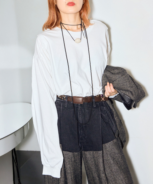 OLD PARK(オールドパーク)の「OLD PARK BAGGY L/S TEE OPLT-01:カットソー(Tシャツ/カットソー・レディース・チャコールグレー/ホワイト・MEDIUM)」の2枚目の写真