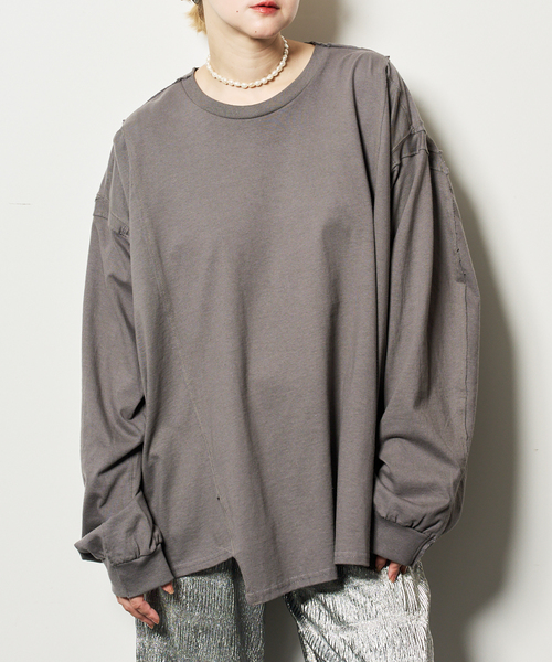 OLD PARK(オールドパーク)の「OLD PARK BAGGY L/S TEE OPLT-01:カットソー(Tシャツ/カットソー・レディース・チャコールグレー/ホワイト・MEDIUM)」の1枚目の写真