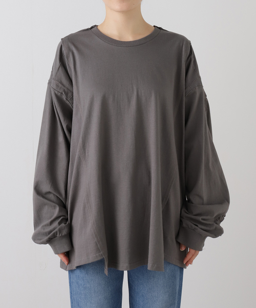 OLD PARK(オールドパーク)の「OLD PARK BAGGY L/S TEE OPLT-01:カットソー(Tシャツ/カットソー・レディース・チャコールグレー/ホワイト・MEDIUM)」の6枚目の写真