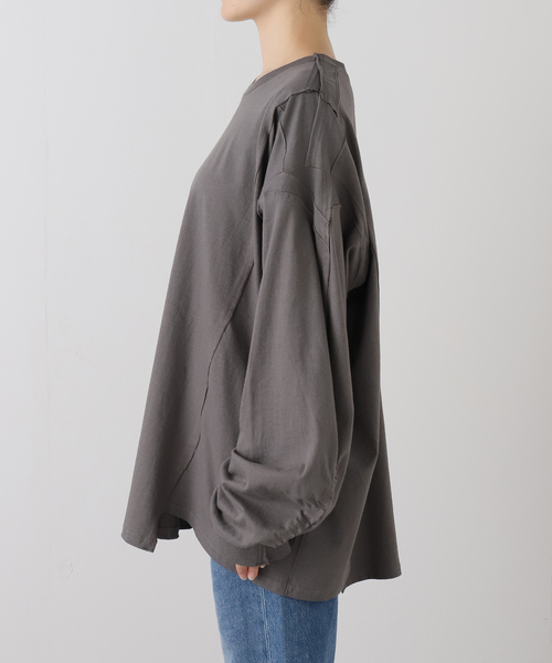 OLD PARK(オールドパーク)の「OLD PARK BAGGY L/S TEE OPLT-01:カットソー(Tシャツ/カットソー・レディース・チャコールグレー/ホワイト・MEDIUM)」の7枚目の写真