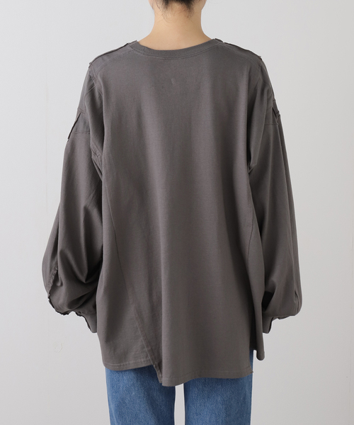 OLD PARK(オールドパーク)の「OLD PARK BAGGY L/S TEE OPLT-01:カットソー(Tシャツ/カットソー・レディース・チャコールグレー/ホワイト・MEDIUM)」の8枚目の写真