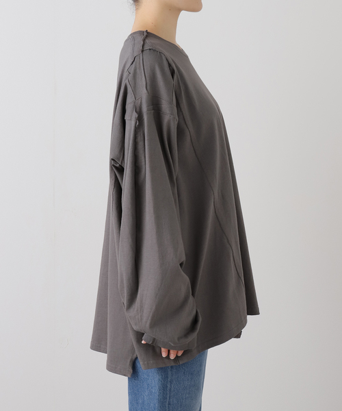 OLD PARK(オールドパーク)の「OLD PARK BAGGY L/S TEE OPLT-01:カットソー(Tシャツ/カットソー・レディース・チャコールグレー/ホワイト・MEDIUM)」の9枚目の写真