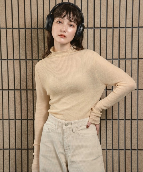 sheer high neck rib tops / シアーハイネックリブトップス（T