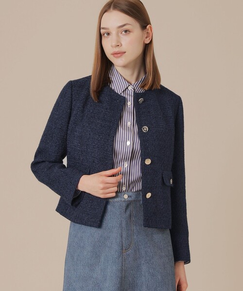 MACKINTOSH LONDON（マッキントッシュ ロンドン）の「ベルベットヤーンツイードジャケット（ノーカラージャケット・レディース・ネイビー/オフホワイト・40/38）」の2枚目の写真