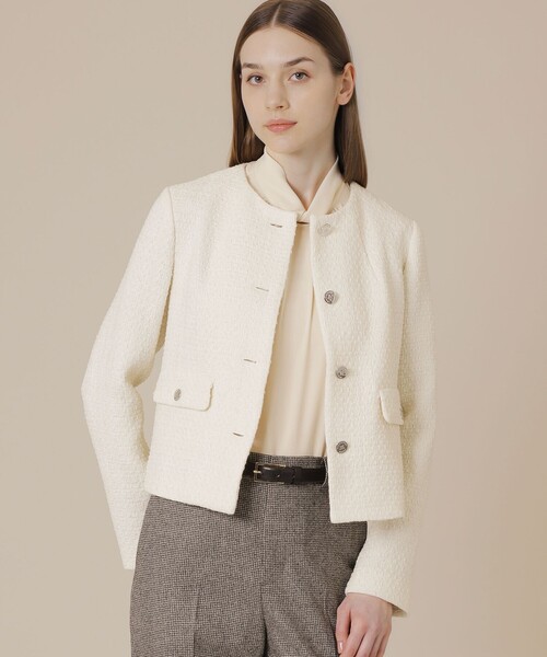 【専用】マッキントッシュロンドン　ノーカラージャケット　M オフホワイト ベルベットヤーンツイードジャケット（ノーカラージャケット